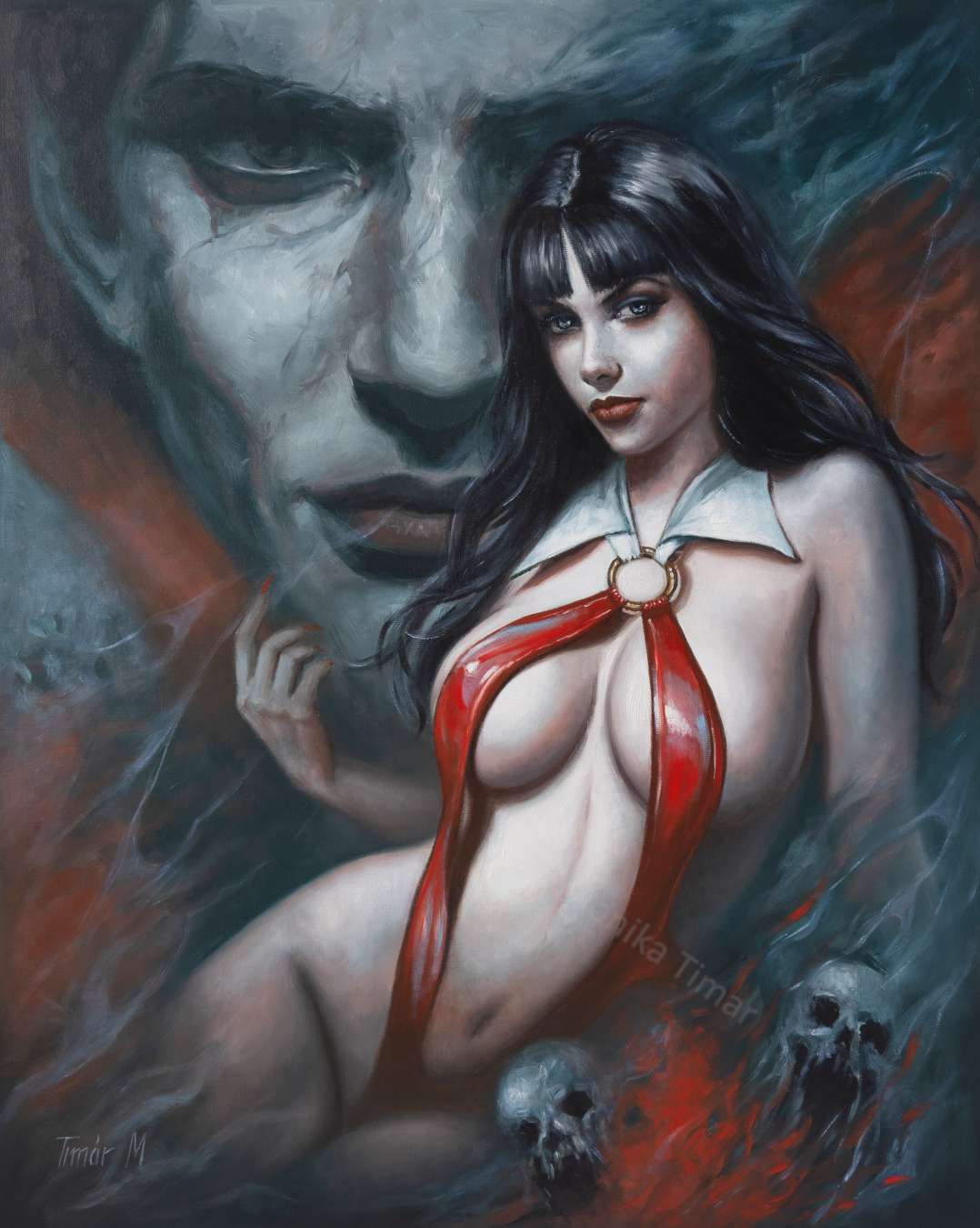 vampirella cover art by monika timar oil painting comic
