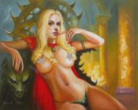 dragon queen, oil painting, A mythological creature a very sexy woman with a dragon, by monika timar, hyper detailed face portrait of the queen of dragon, painting concept art of detailed character design, cinematic character, masterpiece, oil on canvas